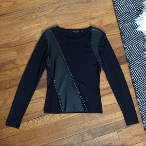 YUKA Black Long Sleeve Faux Leather Shirt. Size T2